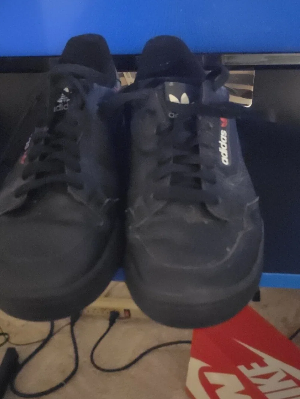 adidas Men’s Black Leather Sneakers with Red Stripe